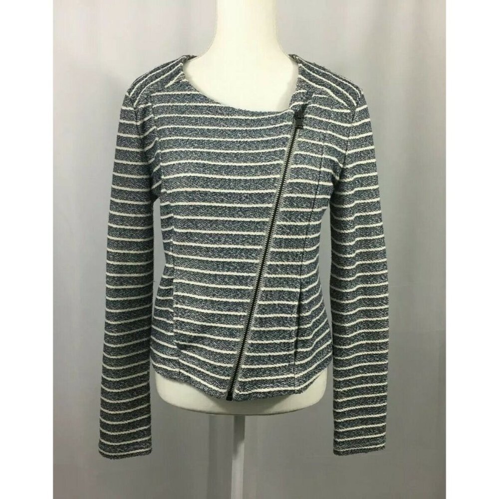 Lou & Grey Striped Blue White Career Sweater W Asymmetrical Zipper‎ Size Small